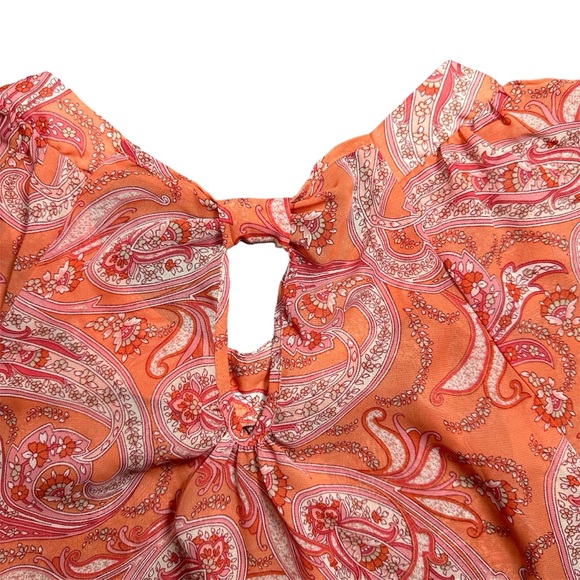 Maurices- Women's Vintage Sheer Vibrant Orange Paisley Print Blouse Size: Medium - Picture 3 of 7